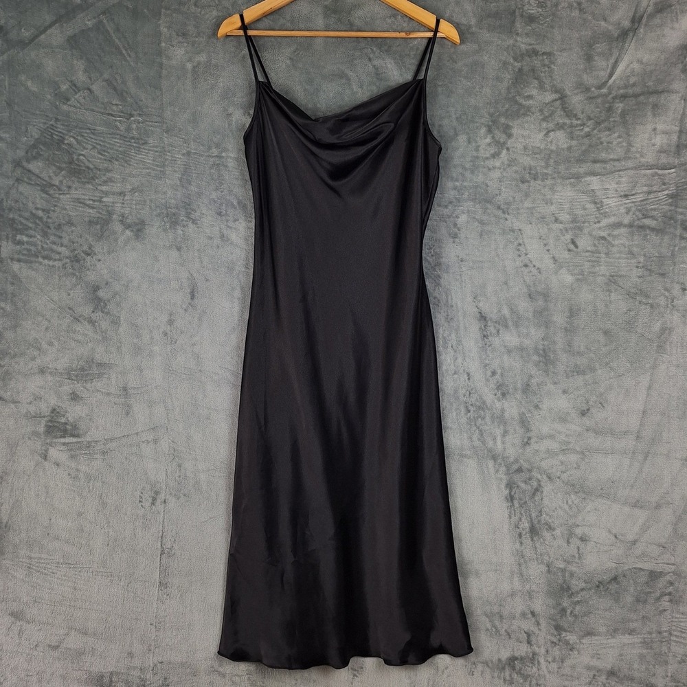 Vtg Bebe Slip Dress Medium‎ Black Y2K Fairy Satin Cowl Neck Whimsigoth Prom Hoco